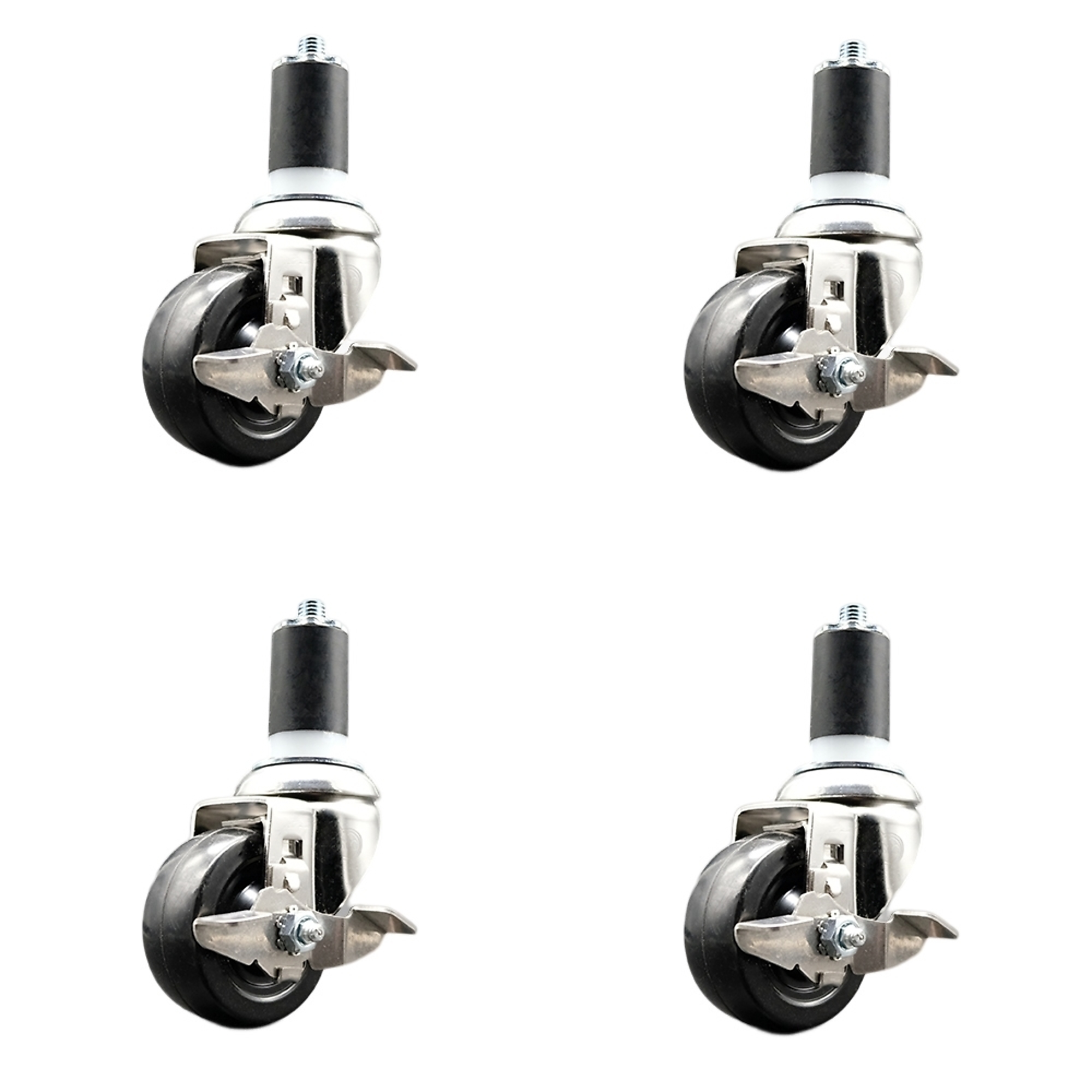Service Caster, 3in. x 1 1/4in. Stem Casters, Wheel Diameter 3 in, Caster Type Swivel, Package (qty.) 4, Model# SCC-SS316EX20S314-SRS-TLB-112-4